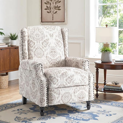Accent Chair, Upholstered High Back Floral Armchair with Nailhead Trim & Wood Legs, Comfy Wingback Reading Single Sofa Chair for Small Spaces, Living Room, Bedroom
