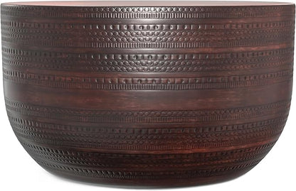 SIMPLIHOME Johnsen 30-inch Wide Metal Drum Coffee Table in Oil Rubbed Bronze, Boho-Style Cocktail Table for Living Room or Family Room, Assembled
