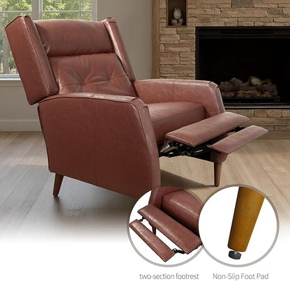 Art Leon Mid Century Modern Accent Chair - Faux Leather Armchair with Ottoman Modular Single Sofa Adjust The Seatback Chair Comfy Lounge Side Chair for Bedroom Living Room, Brown