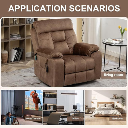 Oversized Lift Recliner Chairs for Elderly, 26in Extra Wide Power Chair with Massaga and Heating, Large Electric Lay Flat Recliners Sofa for Big and Tall Adult Lounging, Velvet Brown