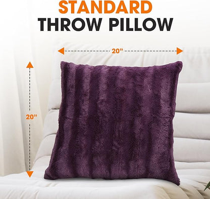 Cheer Collection Faux Fur Throw Pillows - Decorative Pillows for Couch, Bed Throw Pillows, Purple Accent Pillows for Bedroom or Living Room Aesthetic, Set of 2 Furry Throw Pillows, 20" x 20"