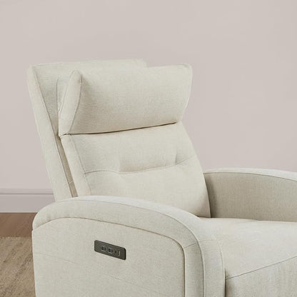 Watson & Whitely Swivel Power Recliner with Adjustable Headrest, Recliner Chairs for Adults, Small Glider Rocker for Living Room, Fabric in Linen
