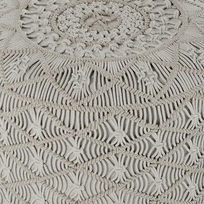 SIMPLIHOME Coates Contemporary Round Macrame Pouf in Cloud Grey Cotton for the Living Room, Bedroom and Kids Room