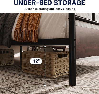 Allewie Full Size Platform Bed Frame with Wooden Headboard and Footboard, Heavy Duty 13 Metal Slats Support, Under-Bed Storage, No Box Spring Needed, Noise Free, Easy Assembly, Mahogany