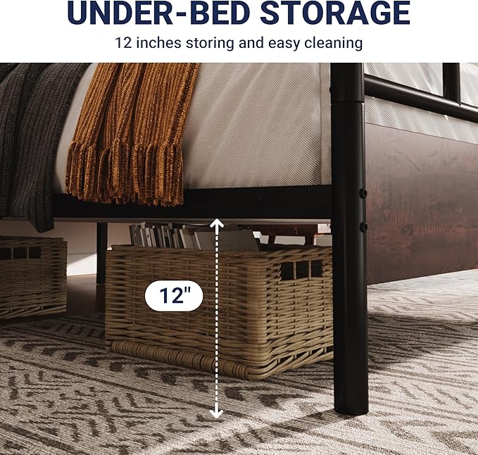 Allewie Queen Size Platform Bed Frame with Wooden Headboard and Footboard, Heavy Duty 13 Metal Slats Support, Under-Bed Storage, No Box Spring Needed, Noise Free, Easy Assembly, Mahogany