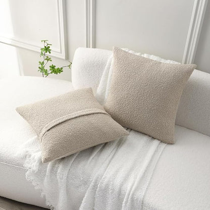 FUTEI Pack of 2 Beige Decorative Throw Pillow Covers 22x22 Inch Soft Cozy Solid Boucle Textured Cushion Case,Modern Home Decor for Couch Bed Living Room