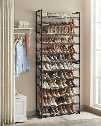 SONGMICS 12-Tier Stackable Shoe Shelf Set, Metal Shoe Storage for Garage, Entryway, with Adjustable Shelves, Hold 48-60 Pairs, Cool Gray ULMR12G01