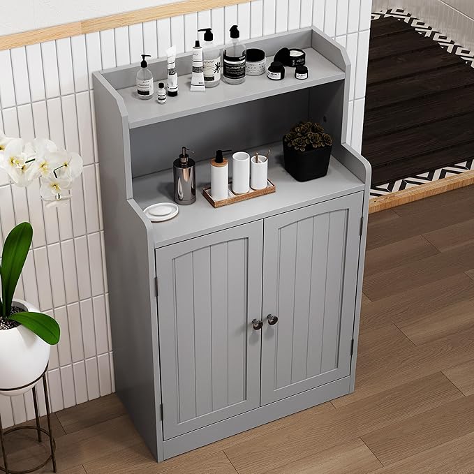 40 Inch Bathroom Storage Cabinet, Freestanding Organizer with 2 Doors, Bath cabinets Floor Standing, Suitable for Dining Room, Kitchen, Living Room, Hallway (Grey)