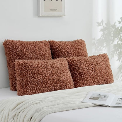 FUTEI Rust Decorative Throw Pillow Covers 20x20 Inch Set of 2,Soft Fluffy Faux Wool Fur Boucle Textured Cushion Case,Modern Home Decor for Couch Bed Living Room Office