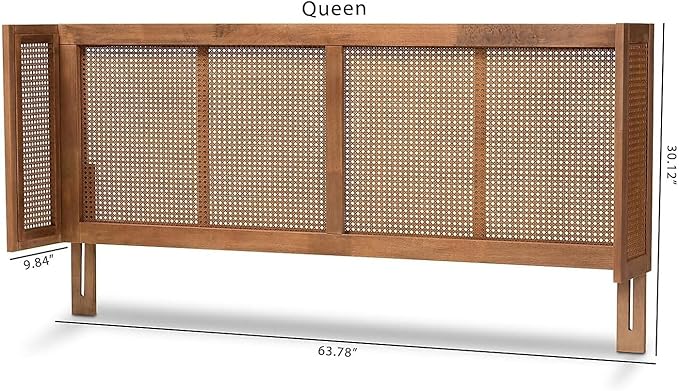 Eclectic Escape Mid-Century Modern Ash Wanut Finished Wood and Synthetic Rattan Wrap-Around Headboard Queen