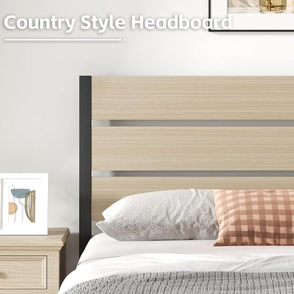 Full Bed Frame with Headboard and Footboard, with Under Bed Storage, All-Metal Support System, No Box Spring Needed, Easy Assembly, Beige