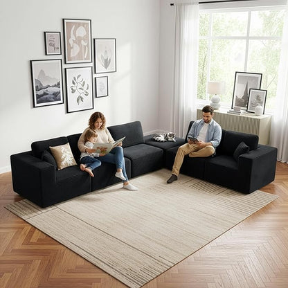 Cloud Modular Sectional Sofa Couch,L-Shape Modern Boneless Sectional Couch with Deep Seat,Upholstered Couches for Living Room Bedroom,No Assembly Required,Black