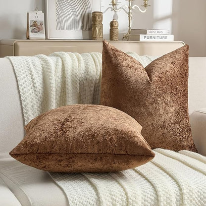 FUTEI Dark Brown Flannel Throw Pillow Covers 18x18 Inch Set of 2,Soft Dimensional Textured Cushion Cases,Modern Home Decor for Couch Living Room
