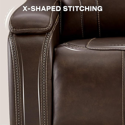 Watson & Whitely Genuine Leather Electric Recliner Chairs for Adults, Lay Flat Recliner with Power Headrest & Chargers for Living Room, Dark Brown