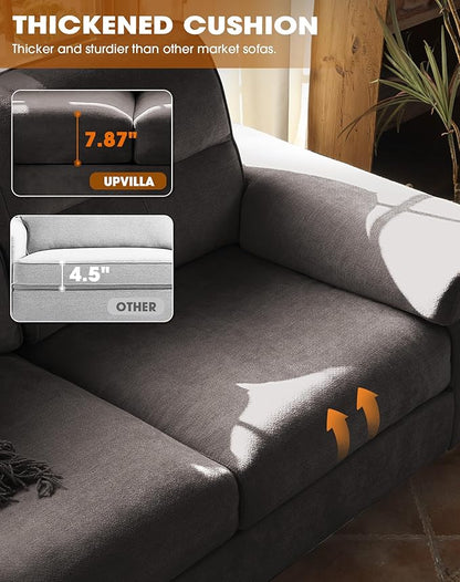 88.97" Modern Sofa Couch for Living Room, Deep Seat Sofa with 8”Cushion, Comfy 2-Seater Chenille Loveseat Sofa with Convertible Armrest, Removable Sofa Cover, High Leg (Dark Gray)