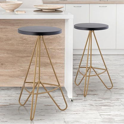 JONATHAN Y BSL1002A Trinity 30" Modern Industiral Iron Tripod Backless Bar Stool for Home, Kitchen, Dining Room, Workspaces, Cafes and Resturants, Black Seat with Gold Frame