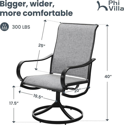 PHI VILLA Patio Swivel Dining Chairs Set of 6, Outdoor Chair with Textilene Mesh Fabric & Black Metal Frame for All Weather Outdoor Lawn Garden Poolside (Gray)