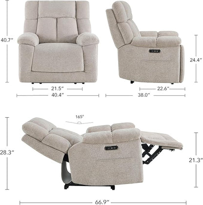 CHITA Oversized Power Recliner Chair with Bluetooth Speakers for Adults, Lay Flat Recliner with Power Lumbar Support, Manual Winged Headrest and USB & Type-C Charging Ports, Taupe