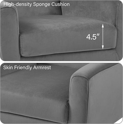 Accent Chair, Mid-Century Modern Velvet Fabric Chairs with Arms for Living Room, Comfy Upholstered Club Single Sofa Armchair for Bedroom Waiting Room with Solid Wood Frame (Velvet Grey, Set of 2)