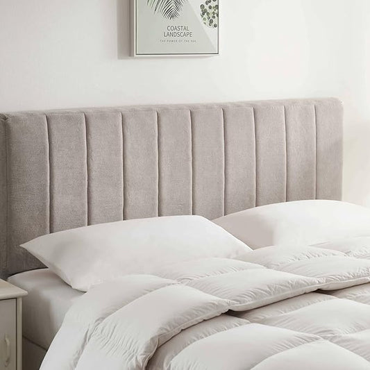 Hearth & Harbor Upholstered King Headboard - Easy Assemble Channel Stitched Headboard King Size Bed - Wall Mounted Headboards with 3D Soundproof Wall Panels Peel & Stick Floating Headboards, Silver