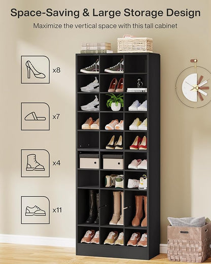 Tribesigns 10-Tier Shoe Storage Cabinet Set of 2, Black Wooden Shoe Rack with 30 Cubbies, Freestanding Tall Entryway Shoe Organizer for Closet, Entryway, Living Room
