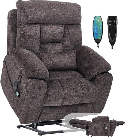 Power Lift Chair Lay Flat Recliner Infinite Position Electric Dual Motor Stand Up Lift Chair with Massage and Heat for Adults,Heavy Duty Recliners with 2 Remote Controls and Two Cup Holders