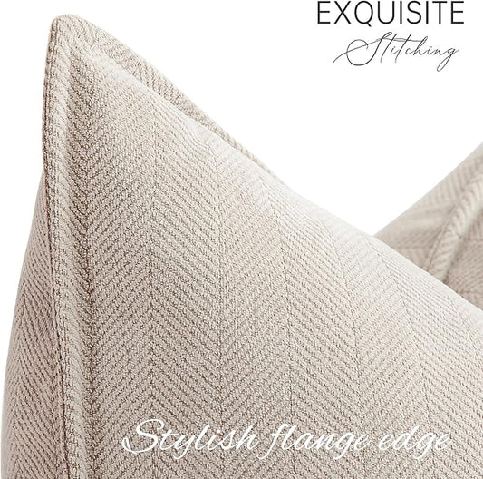 ZWJD Beige Lumbar Pillow Covers 12x20 Set of 2 Chenille Throw Pillow Covers with Elegant Design Soft and Luxurious Decorative Throw Pillows for Couch, Bed, and Home Decor
