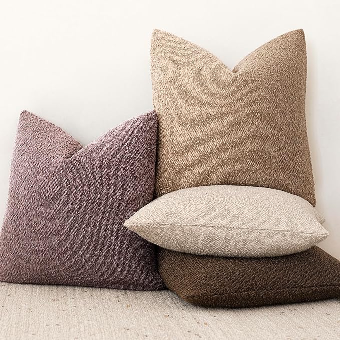 Foindtower Set of 2, Decorative Textured Boucle Throw Pillow Covers Accent Solid Pillow Cases Soft Cozy Couch Cushion Case for Chair Sofa Bedroom Living Room Home Decor 24x24 Inch Dark Purple
