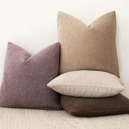 Foindtower Pack of 2, Decorative Textured Boucle Throw Pillow Covers Neutral Accent Solid Pillow Cases Cozy Soft Couch Cushion Case for Chair Sofa Bedroom Living Room Home Decor 22x22 Inch Dark purple