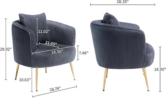 Art Leon Velvet Accent Chair, Upholstered Modern Single Sofa Chair, Comfy Barrel Chair with Golden Metal Legs for Living Room Bedroom, Gray