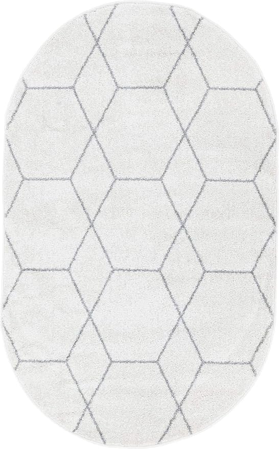 Unique Loom Trellis Frieze Collection Area Rug - Geometric (3' x 5' Oval, Ivory/ Gray)