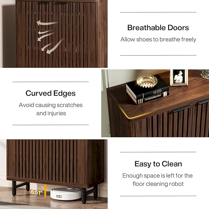 Tribesigns 6-Tier Shoe Cabinet with Shutter Doors, Large Wooden Shoe Organizer Rack with Adjustable Shelves, Modern Farmhouse Hidden Storage Furniture for Entryway, Hallway (Dark Walnut)