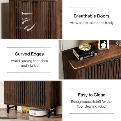 Tribesigns 6-Tier Shoe Cabinet with Shutter Doors, Large Wooden Shoe Organizer Rack with Adjustable Shelves, Modern Farmhouse Hidden Storage Furniture for Entryway, Hallway (Dark Walnut)