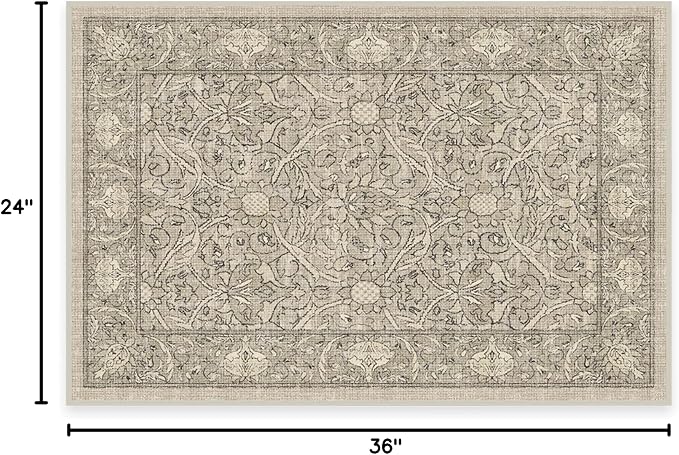RUGGABLE x Morris & Co Washable Area Rug – Montreal Natural Stone 2x3, Stain-Resistant, Non-Slip – Small Machine Washable Rugs for Living Room, Bedroom, Hallway, Entryway & Bathroom–with Standard Pad