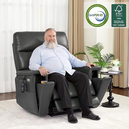 MCombo Heavy Duty Lift Chair for Elderly, Extra Wide Dual Motor Power Lift Recliner 450lbs with Hidden Cup Holders, USB Charging, Breathable Faux Leather R7777 (Grey)