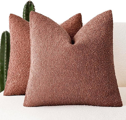 Foindtower Pack of 2, Decorative Textured Boucle Throw Pillow Covers Accent Solid Pillow Cases Cozy Soft Couch Cushion Case for Chair Sofa Bedroom Living Room Home Decor 22x22 Inch Orange Rust Red