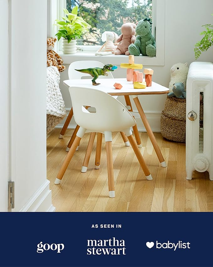 Lalo The Play Kit - Kids Table & Chairs Set with Sustainably Sourced Wood Table & 2 Non-Toxic Bucket Seat Chairs - Safe & Comfortable - Coconut/Coconut