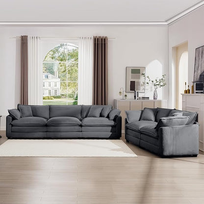mikibama Luxury 2 Piece Sofa Set, 3-Seater & Loveseat Couch Set, Modern Corduroy Comfy Cloud Couches Set for Living Room Office with 4 Armrest Pillows and 5 Toss Pillows, Grey