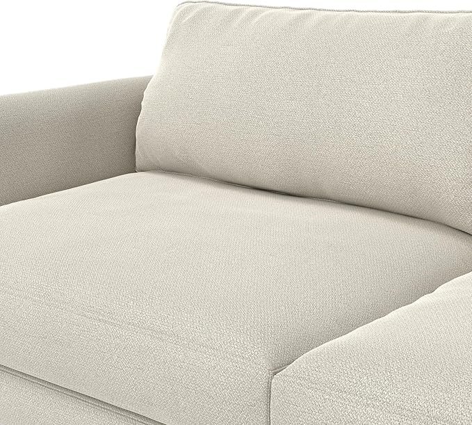 SIMPLIHOME Livingston 76-inch Wide Sofa in Cream White Woven-Blend Fabric, Handcrafted Loveseat Couch for Living Room or Family Room, Mid-Century Modern Style, Solid Wood Frame