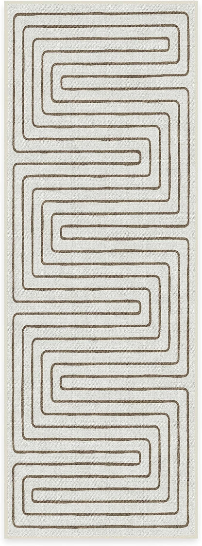 RUGGABLE x Jonathan Adler Machine Washable Modern Runner Rug – Labyrinth Camel/Ivory 2.5x7, Stain-Resistant, Non-Slip – Washable Rug for Hallway, Entryway, Living Room & Kitchen–with Standard Pad