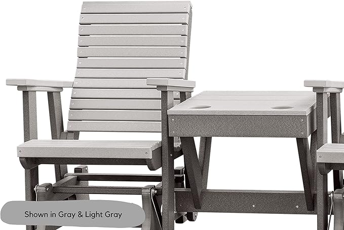 DutchCrafters Modern Horizontal Slat High Back Poly Double Glider Chairs with Center Table Outdoor Patio Furniture (Gray &Light Gray)