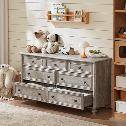 Farmhouse Dressers & Night Stand Set of 4, Wood 54" Wide Dresser & 35" Tall Chest of Drawers, 18" with Charging Station Nightstand Set of 2, Bedroom Furniture Dresser Set for Home Living Room Hallway