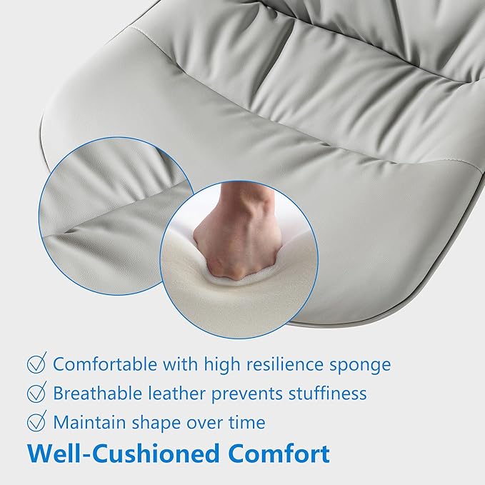Rowill Leather Office Chair, Ergonomic Armless Desk Chair with Waterproof Cushion & Slient Wheels & SGS-Certified Class 3 Explosion-Proof Gas Lift, Ideal for Home Office, Study and Vanity(Grey)