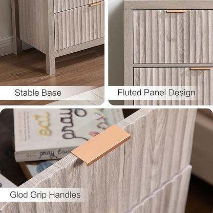 Fluted Dresser for Bedroom with 7 Drawers, 47" Wide Modern Chest of Drawers, Wood Dresser TV Stand Wooden Closet Clothes Storage Organizer for Bedroom, Living Room, Hallway - Oak Grey