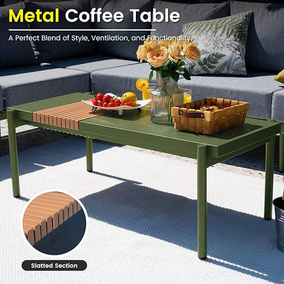 Sundale Outdoor 7 Pieces Metal Patio Furniture Set, Outdoor Sectional Sofa w/6 Inch Olefin Cushion and Coffee Table, Modern Outdoor Conversation Sets (6 Seats, Green Frame)