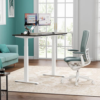 3 Stages Dual Motor Electric Standing Desk with One Piece Desktop, 48 x 24 Inch Adjustable Height Sit to Stand Up Desk for Home Office, Work & Study, White Frame & Brown Desktop (2 Packages)