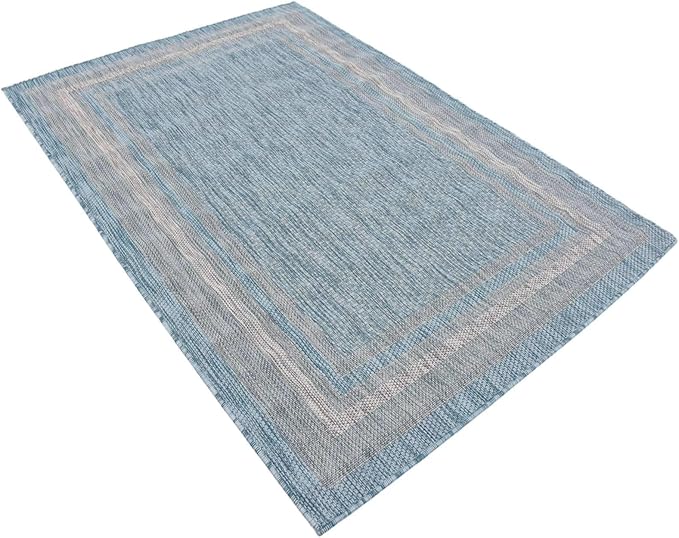 Unique Loom Outdoor Border Collection Area Rug - Soft Border (4' 1" x 6' 1" Rectangle, Aquamarine/ Ivory)