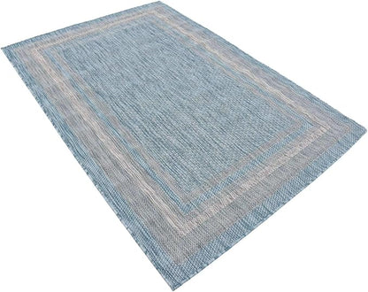Unique Loom Outdoor Border Collection Area Rug - Soft Border (4' 1" x 6' 1" Rectangle, Aquamarine/ Ivory)