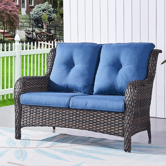 HUMMUH 6 Piece Patio Furniture Set PE Wicker Rattan 3-Seat Outdoor Sectional Sofa with Love Seats,Patio Swivel Chairs,Ottomans Conversation Sets for Garden, Poolside, Backyard