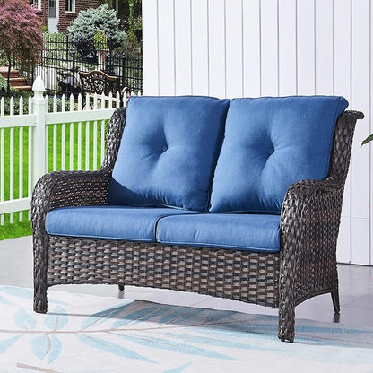 HUMMUH 6 Piece Patio Furniture Set PE Wicker Rattan 3-Seat Outdoor Sectional Sofa with Love Seats,Patio Swivel Chairs,Ottomans Conversation Sets for Garden, Poolside, Backyard